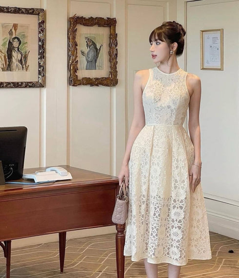 Lacey Embroider Sleeveless Maxi Dresses